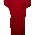 Joseph Ribkoff  Solid Red Draped Faux‎ Wrap V-Neck Cocktail Dress Size 6 Photo 0