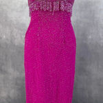 Cassandra Stone Silk Beaded Fringe Gown Size 12 Fuchsia Prom Evening HOCO FLAWED Pink Photo 0