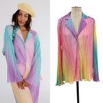 Dressed in Lala Rainbow Daydream Plissé Pleated Top Notched Collar Size‎ Medium Pink Photo 1