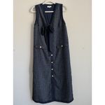 Entro  Navy Tweed Majesty Sleeveless Midi Dress Button Down Women's Size Small Photo 5