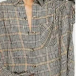 Free People  Break My Stride Plaid Button Down Oversized Shirt Small Metallic Photo 0