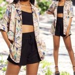 Open Edit  Satin Oversized Camp Button-Up Shirt Color Ivory Birch Grunge Artsy M Photo 1