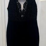 Lulus Lulu’s Black Dress Mini Mesh Deep V Neck Crochet Size M Photo 0