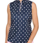 NWOT BELYN KEY Ink Navy Golf ball Print Keystone Sleeveless Golf Shirt L Blue Size L Photo 0