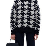 Sandro Houndstooth Sweater Black White Chunky Knit Oversized Women Medium Wool Photo 0