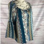 Chenault Boho Blouse Top Womens M Scoop Tie Neck Bell Sleeves Paisley Colorful Size M Photo 1