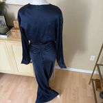 CHRISTOPHER ESBER Navy Blue 100% Silk Satin Triquetra Twist Dress Cutout Sz 10 Blue Photo 7