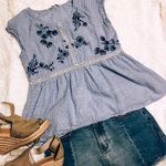 Blue Gingham Embroidered Blouse Photo 0