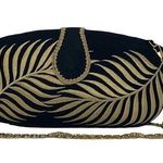 Black & Gold Hard Shell Embroidered Shoulder Bag Cross Body Purse & Chain Strap Photo 0