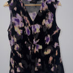 Donna Karan Black/purple Floral Twist Front Sleeveless blouse women’s Size Large Photo 0