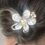 Flower w/small butterfly gold with crystals picks up multi colors hair claw clip Photo 3