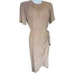 Scarlett Vintage 80's Metal Beaded Studded Wrap Skirt Tulip Hem Tan Dress NWT size 11/12 Photo 7