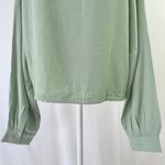 Lumière New V-Neck Hooded Top Drawstring Hem Woven Hoodie Sage Photo 9