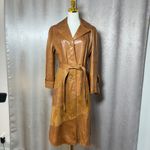 Vintage 70s Skin Gear Napa Ante Leather Trench Coat S Patchwork Tan Brown Photo 2
