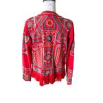 Johnny Was  Biya Floral Embroidered Open Front Jacket Fringe Red Womens Medium Photo 1