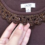 Cache • brown beaded sweater tank knit ribbed embellished lace crochet scoop Photo 2