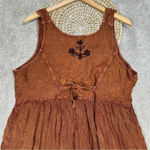 Embroidered Boho Dreas Burnout Velvet Velour Midi Dress in Orange Brown Size L Size L Photo 3