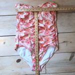 Shade & Shore NWT Women's Peach Floral Shirred Bandeau Swimsuit L (12/14) Photo 3