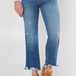 Free People  Maggie Straight Jeans High Rise Rigid Denim Frayed Hem Button Fly 27 Photo 0