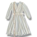 Lizzy & Johnny by Lucero Cream Midi Dress Vintage Pleated Surplice Belted M Size M Photo 4