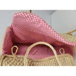 Vintage Woven Straw Seagrass Picnic Basket Bag Cotton Lined Beach Summer Day Out Photo 3