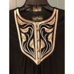 Bob Mackie Wearable Art Top XS Shirt Black White Gold Embroidery Long Sleeve Photo 2