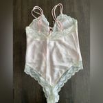 Victoria's Secret Vintage Victoria’s Secret Satin Lace Tie Front Teddy Medium Cream Pink‎ Photo 2