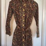 Vintage 70s Mini Shirt Dress. Size: Small. Black floral. Dagger collar. Photo 0