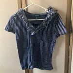 Lauren jeans Striped Navy and White Ruffle Top petite medium Size undefined Photo 0