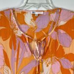 DR2 Women’s Floral Tie Front Long Sleeve Blouse Orange Purple Size Large Photo 2