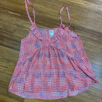 Nu New York Women's Sleeveless Ruffle Neck Tank Top Pink Patterned Casual Large Photo 0