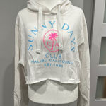 Popular Sports  White Cropped Hoodie Club Malibu California Graphic Sweatshirt L Photo 0