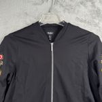 Du Jour Embroidered Bomber Jacket Womens S Black Floral Boho Festival Streetwear Photo 4