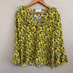 Tanya Taylor  Yellow Floral Printed Silk Blouse‎ Size Small EUC Photo 2