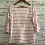 Tommy Hilfiger Women’s white with pink stripe boat neck crop sleeve top Large Photo 0