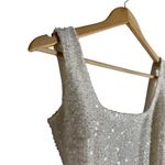 Nadine Merabi Evie White Sequined Feather Hem Sleeveless Asymmetric Mini Dress S Photo 3
