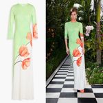 Alice + Olivia Delora Open Back Green Tulip Print 3/4 Sleeve Crew Maxi Dress 6 Photo 1