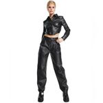 ASOS - BERSHKA Corset Detail Faux Leather Black Crop Top Photo 1