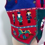 Erika  Classics Clothing Company Christmas Holiday Wool Vest Santa Carolers Red Photo 2