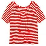 J.Crew Red White Striped Nautical Peasant Tassel Top Photo 1