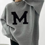Commence Commense Womens “Oversized “M” Grey Letter Printed Sweater Size XL Photo 0