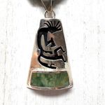 Vintage Navajo sterling silver Kokopelli, inlaid green Jasper, turquoise nklc Photo 4
