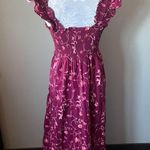 Hill House  Home Ellie Nap Dress Midi Ruched Burgundy Botanical Size Large Photo 8