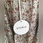Storia  Floral Long Sleeve Dress in Cream and Red Photo 2