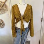 Wild Fable S578 Mustard Floral Tie Front Crop Top Boho Y2K Long Sleeve XXL Photo 2