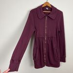 XCVI  Sweatshirt Jacket Womens Medium Wine‎ Full Zip Up Pleated Cotton Pockets M Photo 15