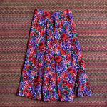 VINTAGE RED & PURPLE FLORAL MIDI MAXI LONG SKIRT PLEATED FLOWY Photo 1
