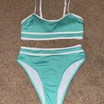 SheIn  green white trim two piece Bikini, size small Photo 0