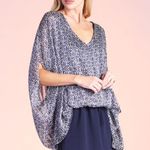 Tyche Starlet Print Oversized Caftan Batwing Chic Front Ruched Hemline Top M Photo 2