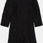 ZARA Textured Weave Dress Black Puff Princess Sleeve Ruffle Cut-Out Back Crinkle Photo 4